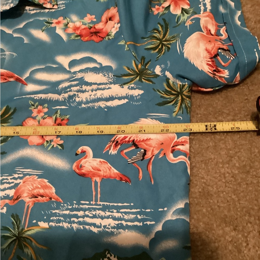 SSLR Blue Flamingo Print Short-Sleeve Button-Down Shirt. B12 - Picture 5 of 7
